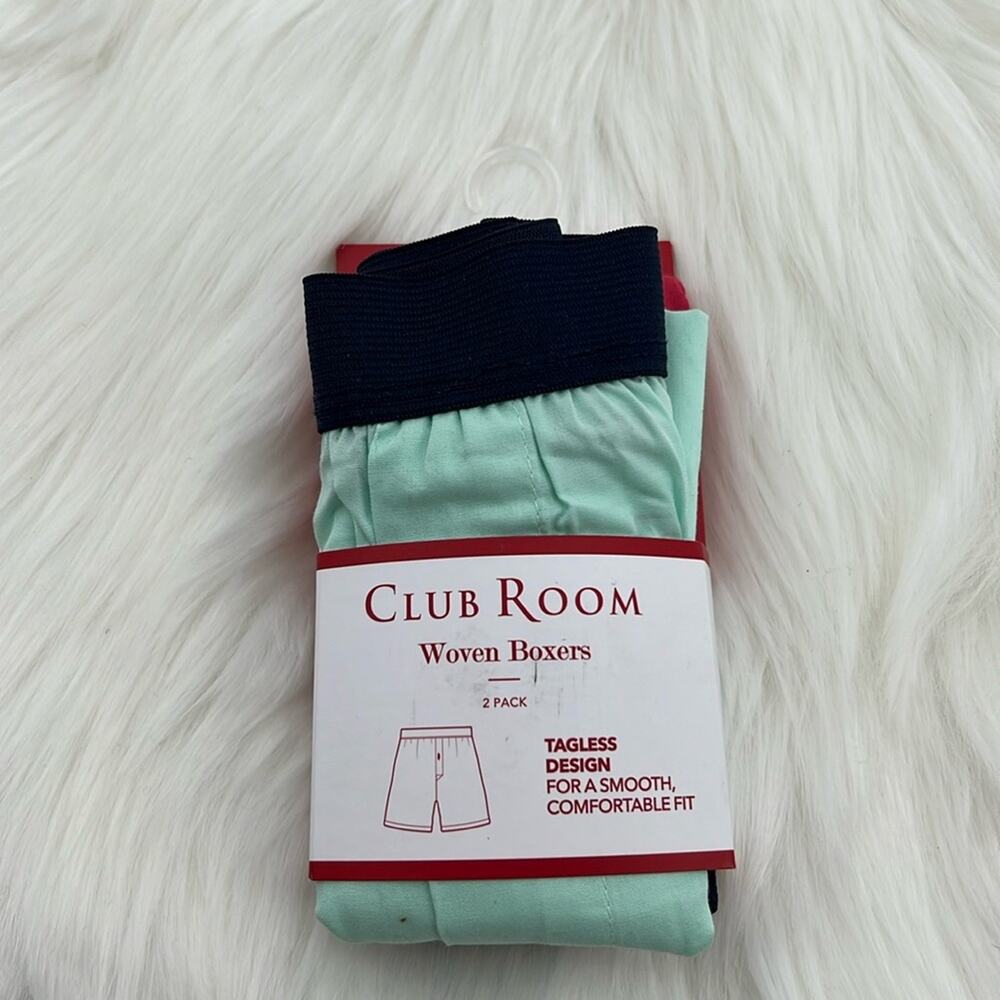 Club Room Men's Woven Boxers Tagless - Mint/Red - Small - NWT